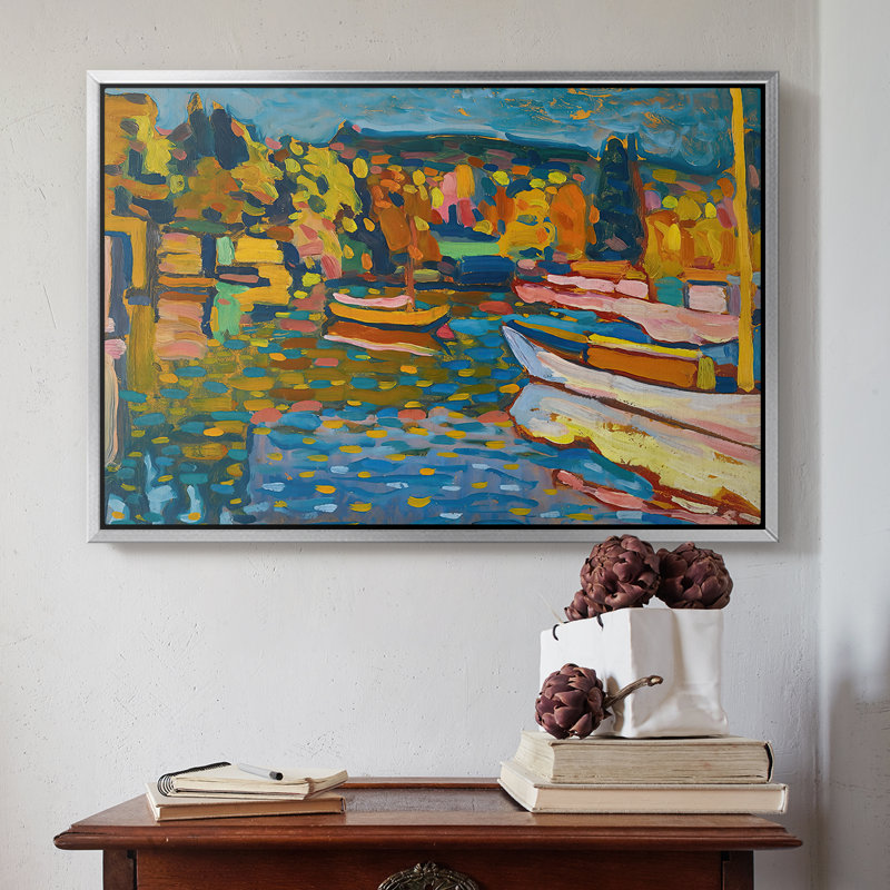 Étude pour un paysage d'automne avec des bateaux, 1908 - Wassily Kandinsky, toile tendue avec châssis, 16 x 24, Argent