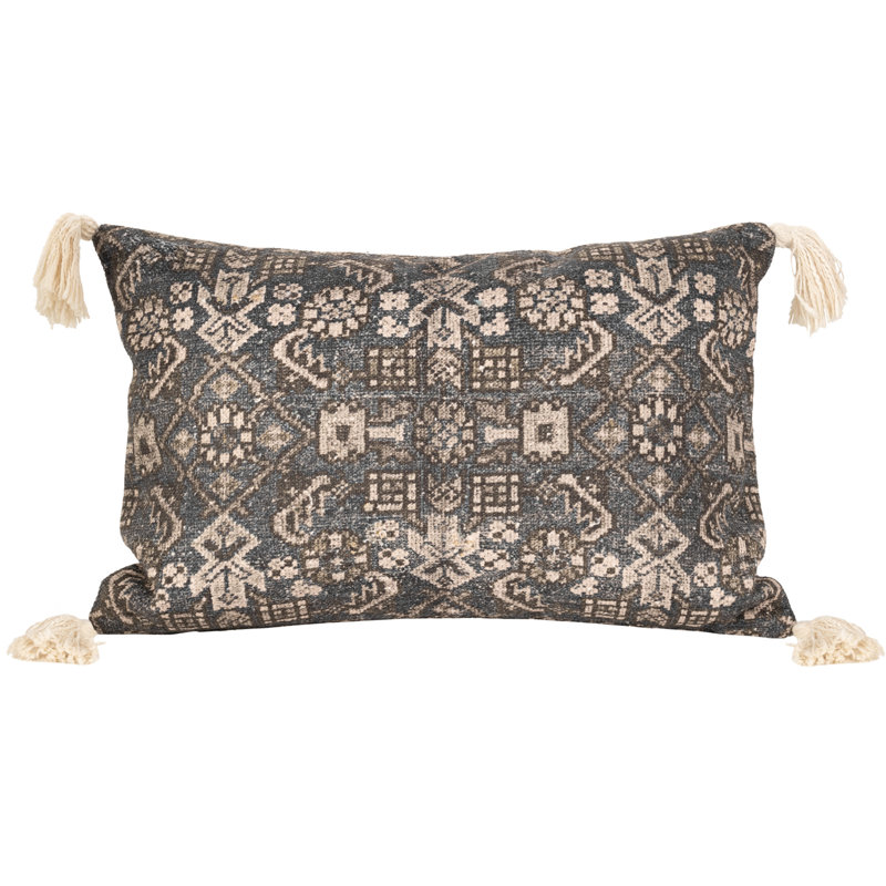 Coussin décoratif en lin Boho, H 12 po x l 20 po, Fibre