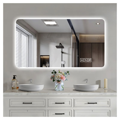 Modern Wall-Mounted LED Bathroom Mirror, 48" x 24" Rectangular Vanity Light with 5mm Distortion-Free Glass, cUL Listed