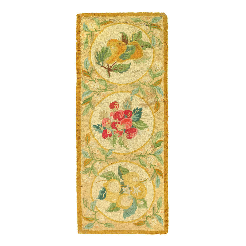 Tapis de couloir unique en laine rouge, beige et vert 1 pi 8 po x 4 pi 2 po Weona