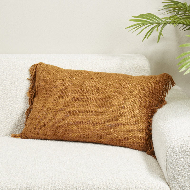 Coussin Fringe, Rectangle H 16 po x l 24 po, Duvet de canard, Orange