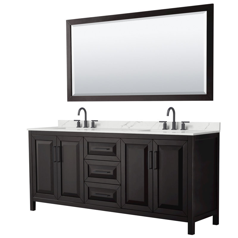 Daria 80'' W Vanity, Matte Black, Brown, White Quartz