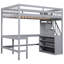 Lit mezzanine double de couleur grise avec bureau intégré et tablettes - étagère de lit fonctionnelle avec escalier de rangement et solution de rangement-1759504134
