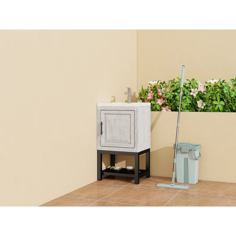 Petit meuble-lavabo autoportant de 20 po avec lavabo, robinet et lavabo en céramique blanche | Idée cadeau, 20", Blanc