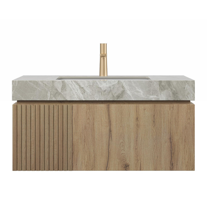 Meuble-lavabo 36 po avec tiroirs et lavabo, Chêne blanc, 35", Gris clair