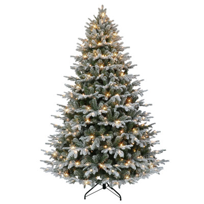7.5' Pre-Lit Flocked Alaskan Winter Fir Tree With Dual-Color LED Lights