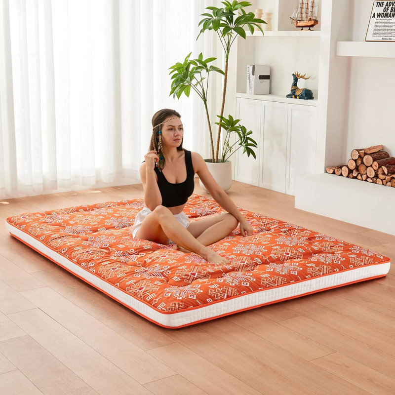 Japanese Floor Futon Mattress Extra Thick Folding Roll Up Bed Topper Mat For Guest,Lounger And Tavel, Twin
