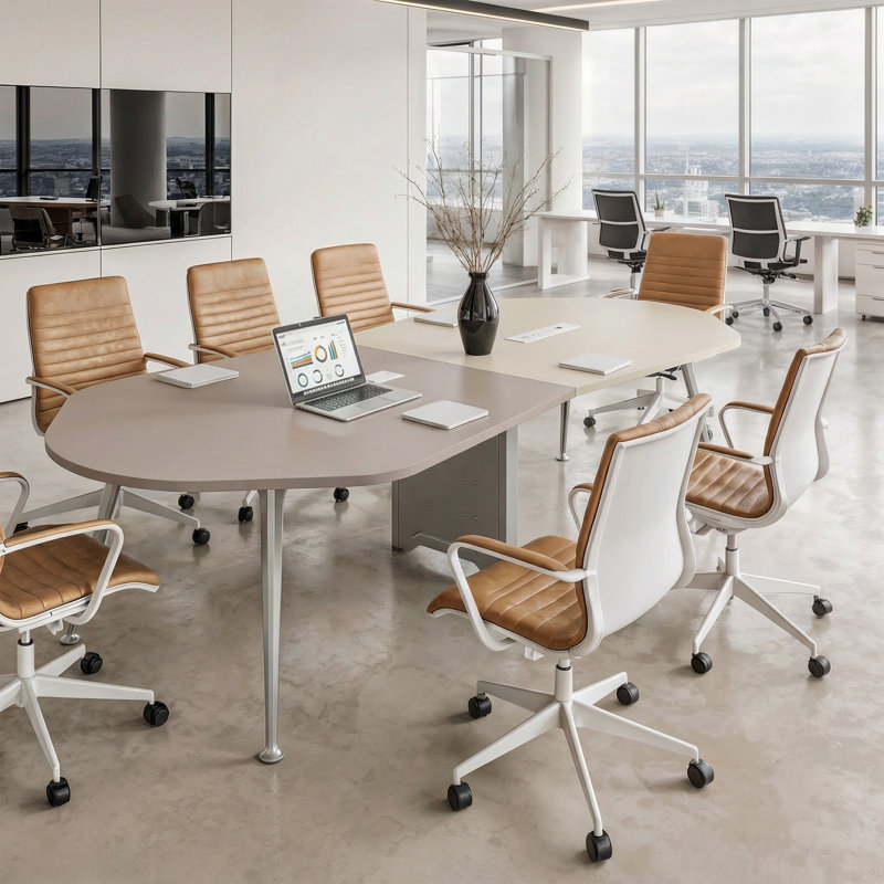 Table de conférence Infinity de 110 pouces avec 2 prises électriques, table de réunion moderne et irrégulière
