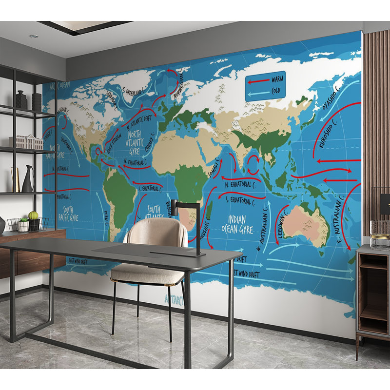 Premium Wallpaper Wall Mural - World Map Ocean Currents, 120" L x 180" W
