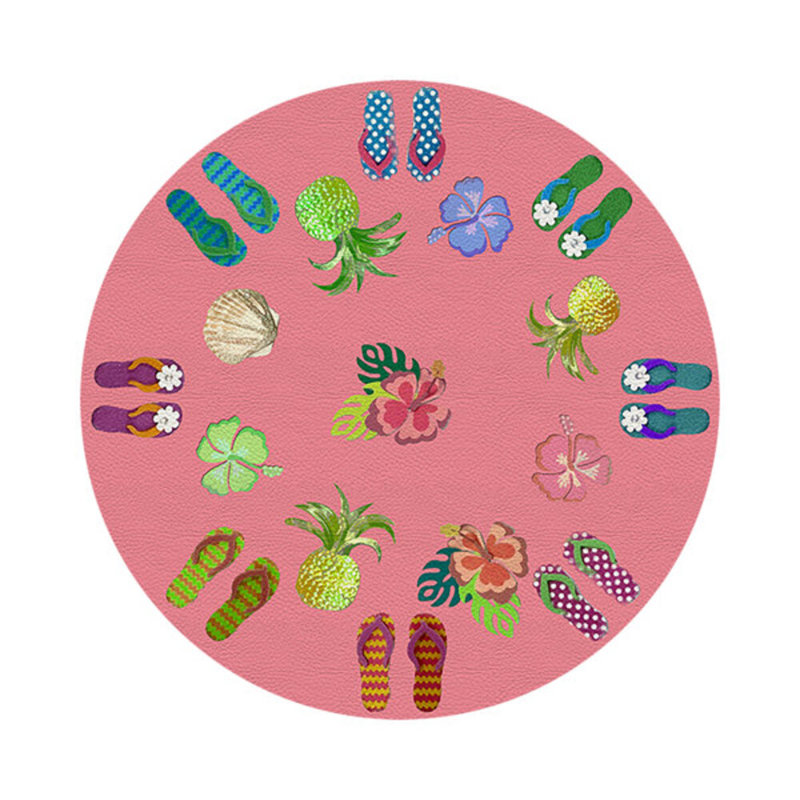 Winter In Florida Vegan Leather Round Pebble Placemat, Pink