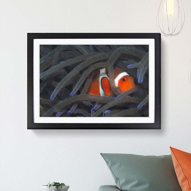Peeping Clownfish - Picture Frame Painting Print, 36cm H x 48cm W x 2cm D, Black Framed