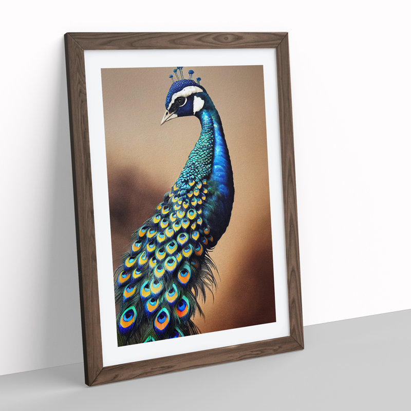 View Of A Peacock No.1 - Single Picture Frame Print, 34cm H x 25cm W x 2cm D, Walnut