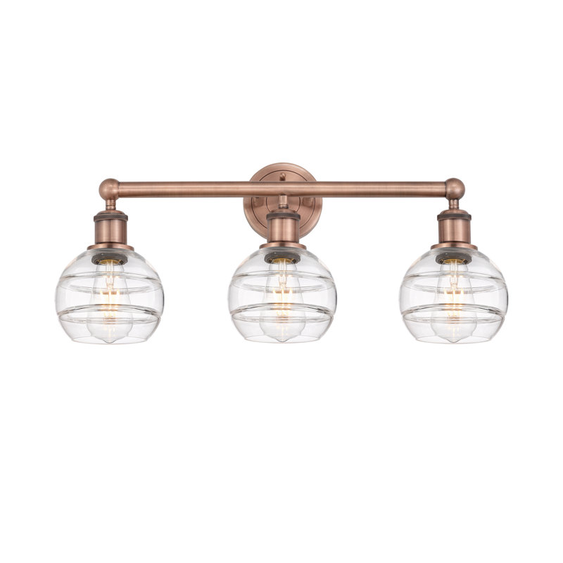 Éclairage pour meuble-lavabo 3 lumières Natick, Transparent, Cuivre antique