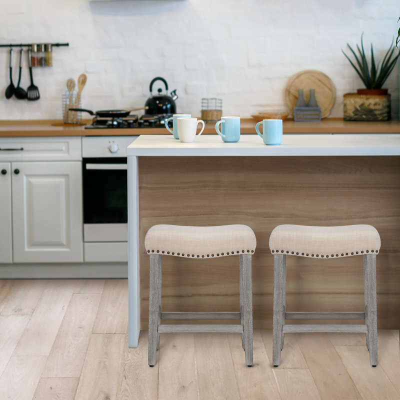 Tabouret de bar et de comptoir Jameson (ensemble de 2), Tabouret de comptoir (siège d’une hauteur de 24, Gris/beige, 2