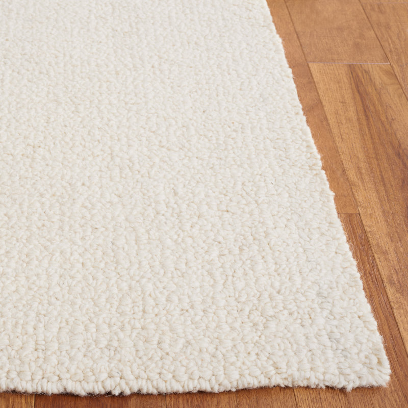 Borinka Solid Color Hand Tufted Wool Area Rug in Ivory, Rectangle 5' x 8'
