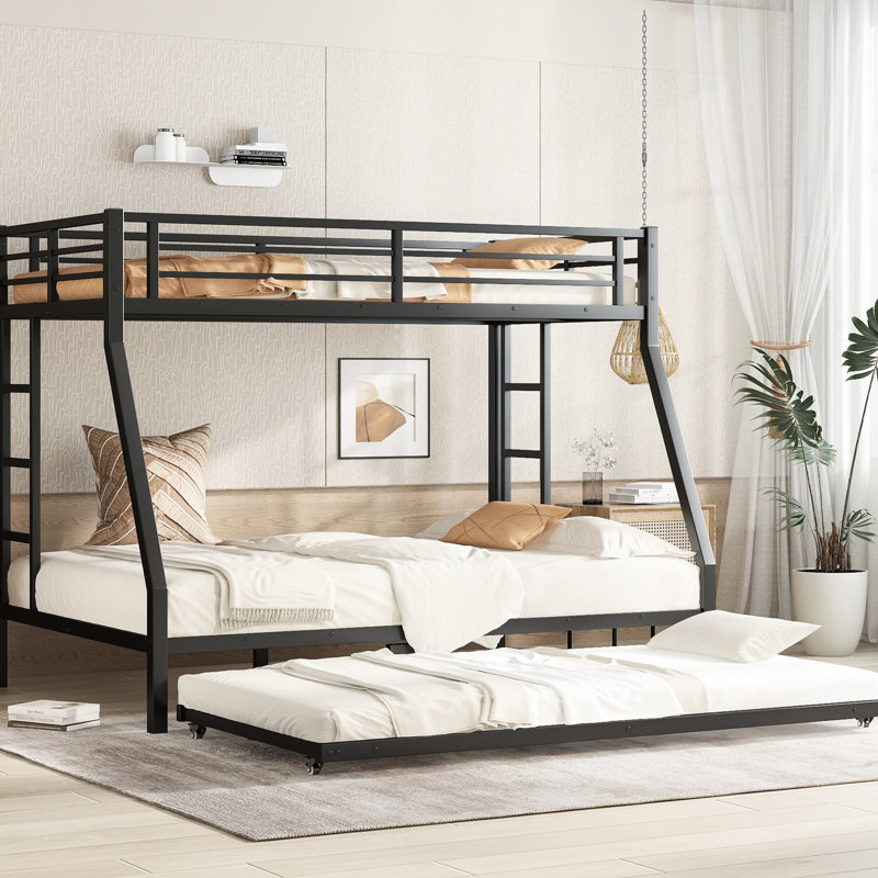 Lit simple superposé simple au-dessus d'un lit double avec couchette - revêtement, conception silencieuse, utilisation de l'espace, pieds renforcés, instructions claires, 38 lattes en métal, assemblage étape par étape