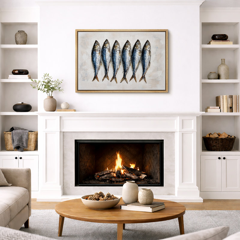 Œuvre d'art rétro de poisson, photos de cuisine de bord de mer, impression sur toile encadrée, H 16 po x l 24 po x P 1,5 po