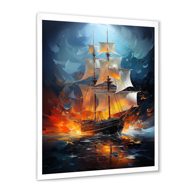Venatici voilier abstrait symphonie maritime II, H 32 po x l 24 po x P 1 po, Cadre photo blanc