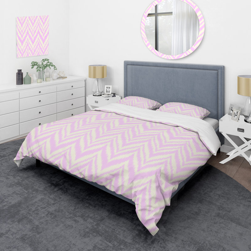 Chevron rose en zigzag - ensemble de housse de couette abstrait - microfibre de polyester, Housse simple et 1 taie décorative