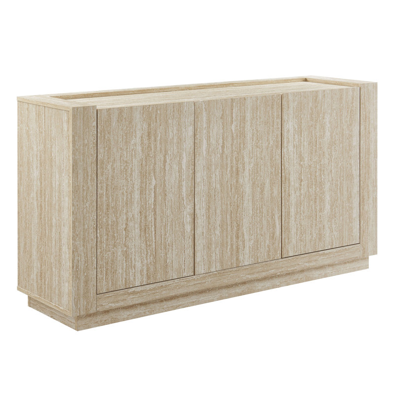 Haven 59" Beige Faux Travertine Sideboard with Adjustable Shelves