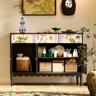 Wisteria Pattern Solid Wood Storage Cabinet
