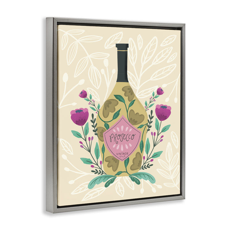 Art mural chic sur toile flottante avec bouteille d'alcool par Louise Allen Designs, H 21 po x l 17 po