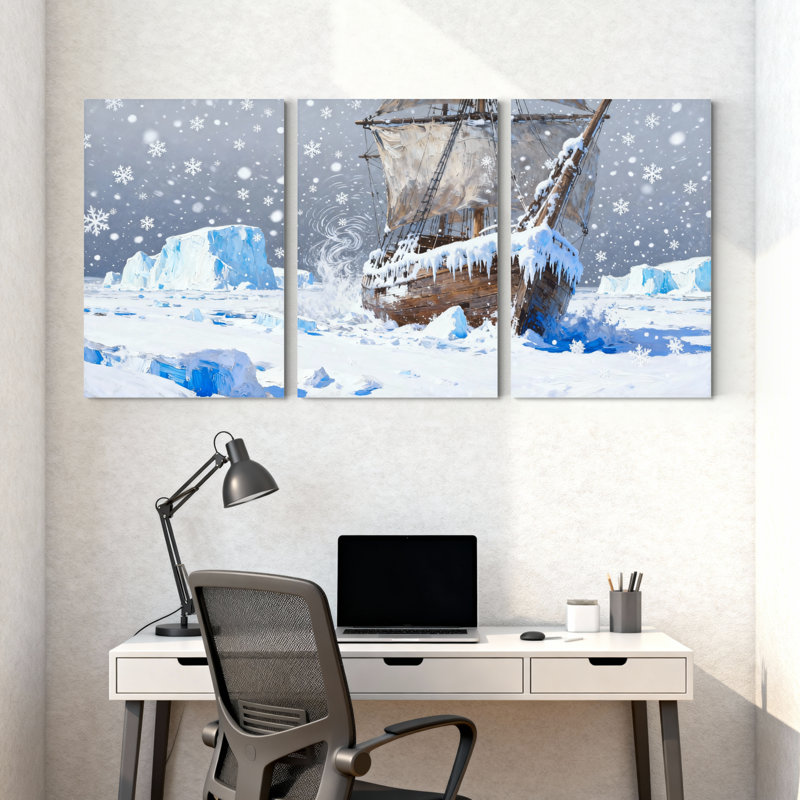 Nautique, bateau, Iceberg, paysage, scène d'hiver, ensemble de 3 impressions sur toile, H 30 po x l 60 po