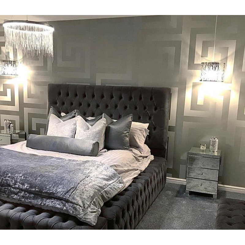 Versace Greek Key Silver Gray Vinyl Wallpaper, Silver/Gray, 33' L x 27" W