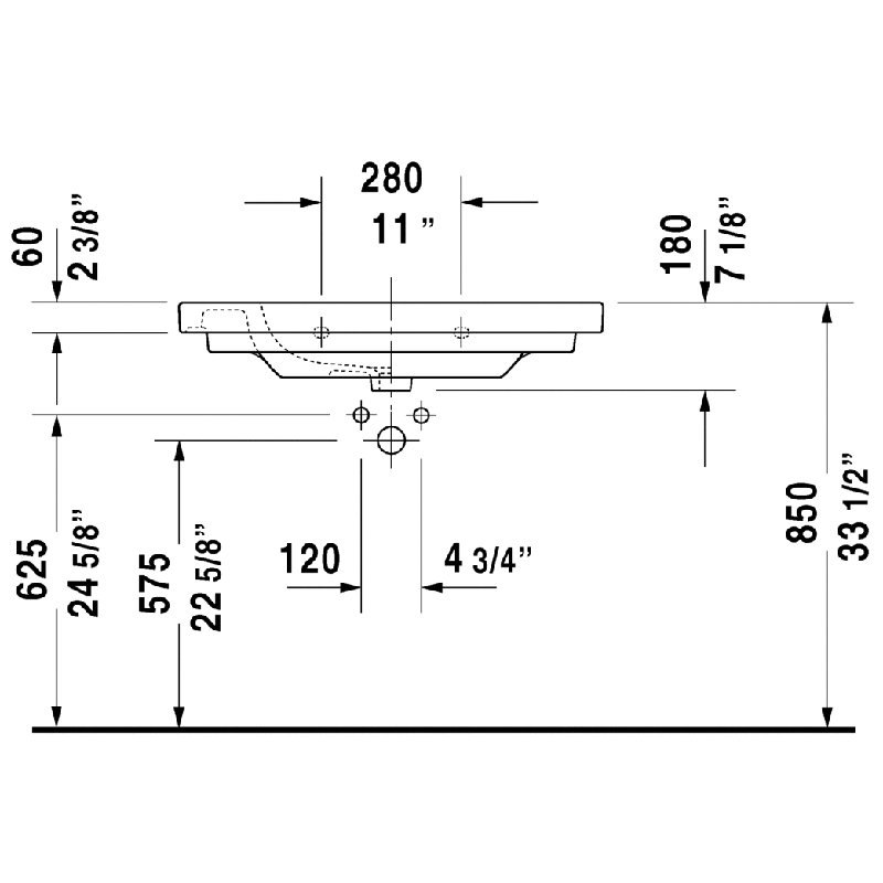 D-Code Ceramic Wall Mount Bathroom Sink with Overflow