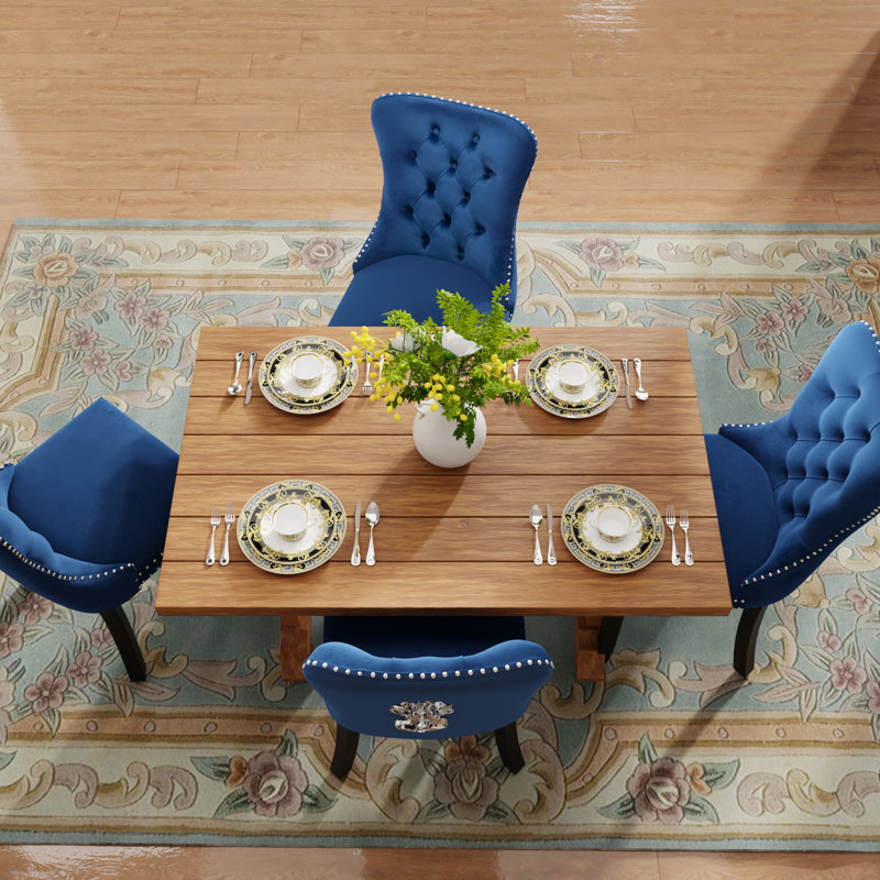 Modern Velvet Dining Chairs Dining Room Chairs Set of 4, Navy, Black