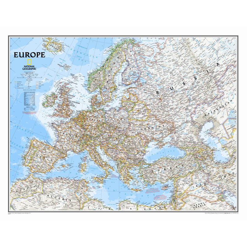 Carte murale Europe Classic, Format standard stratifié (H 24 po x l 30 po), Bleu traditionnel