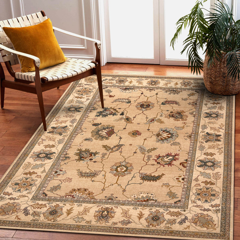 Dethomas Oriental Wool Area Rug, Rectangular 170 x 235cm, Cream