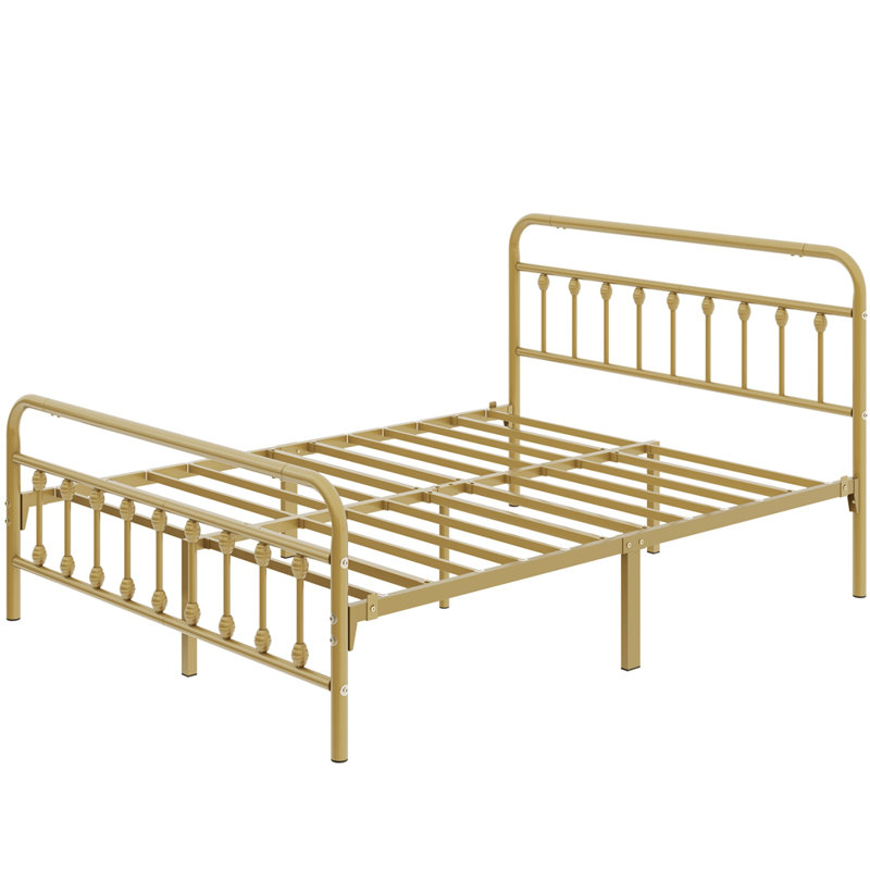 Metal Bed Frame with Vintage Headboard, Kingsize (5'), Antique Gold
