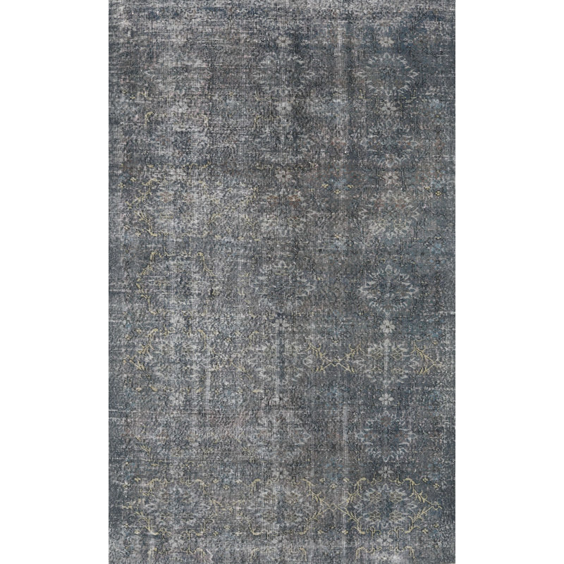 Tapis décoratif gris en laine à motif oriental Shuler, Rond 7 pi