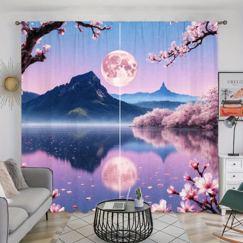 2 PCS Serene Moonlit Lake Sakura View Light, L 52 po x H 84 po x 2 pièces