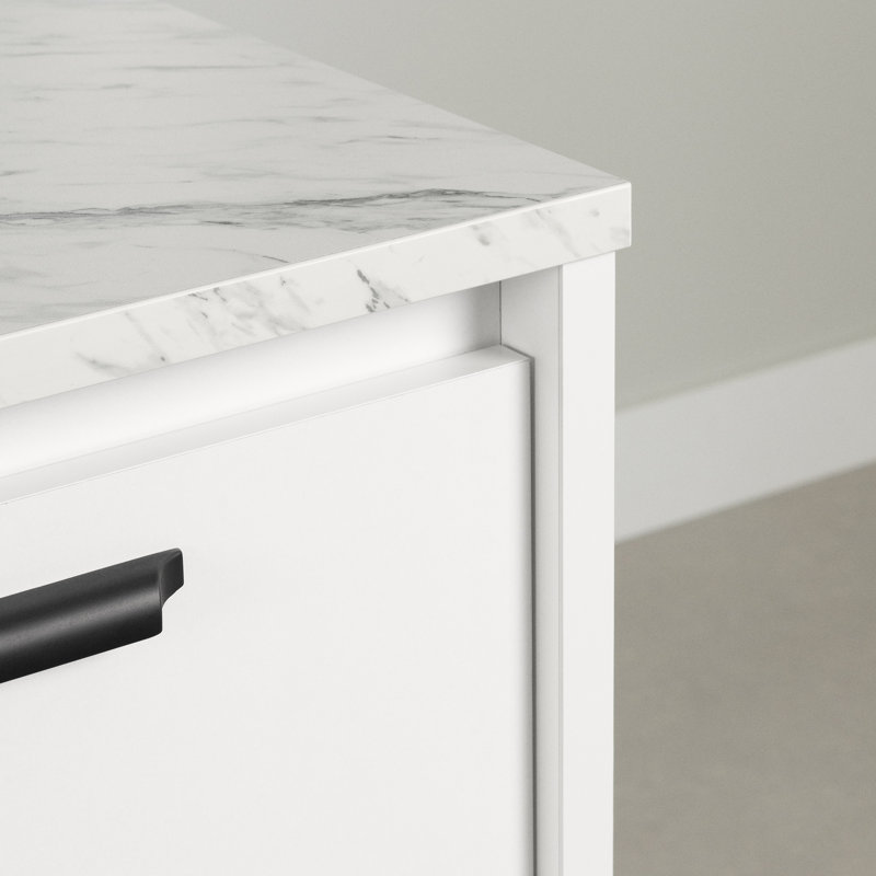 Îlot de cuisine avec rangement Myro, Faux marbre blanc