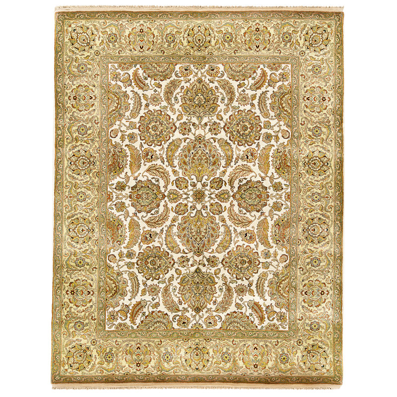Tapis ivoire et doré de haute qualité noué à la main