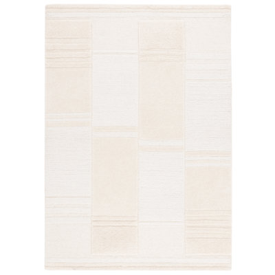 Manhattan Hand Tufted Wool Cotton Geometric Rug in Ivory/Beige