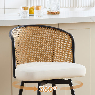 Cane Back Swivel Upholstered  Stool