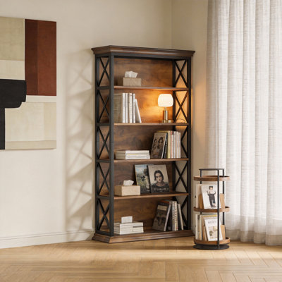 Bibliothèque de style campagnard 70,87 "avec structure en métal robuste, mobilier haut de gamme haut de gamme