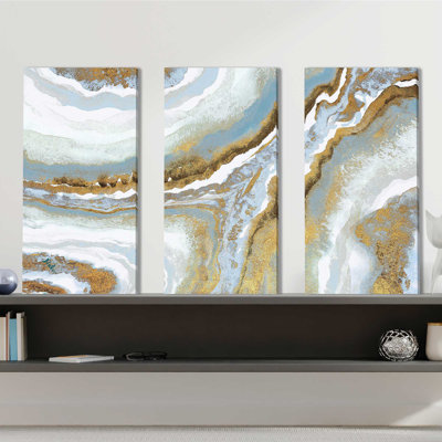 Agate bleue - Ensemble de 3 peintures sur toile tendue