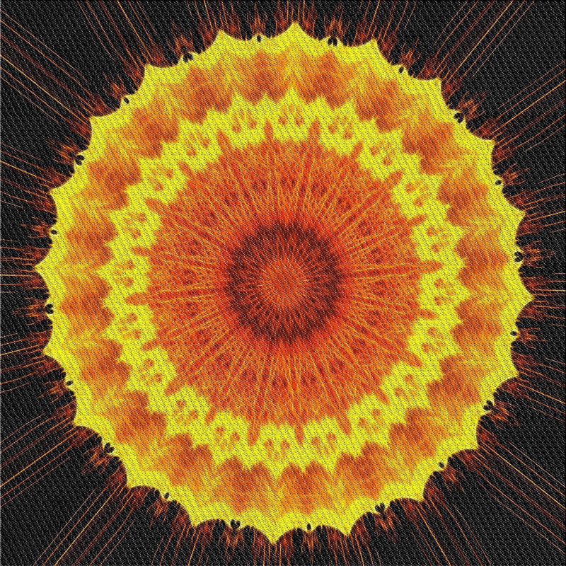 Tapis noir/jaune/orange tissé à la machine, Carré 7 pi