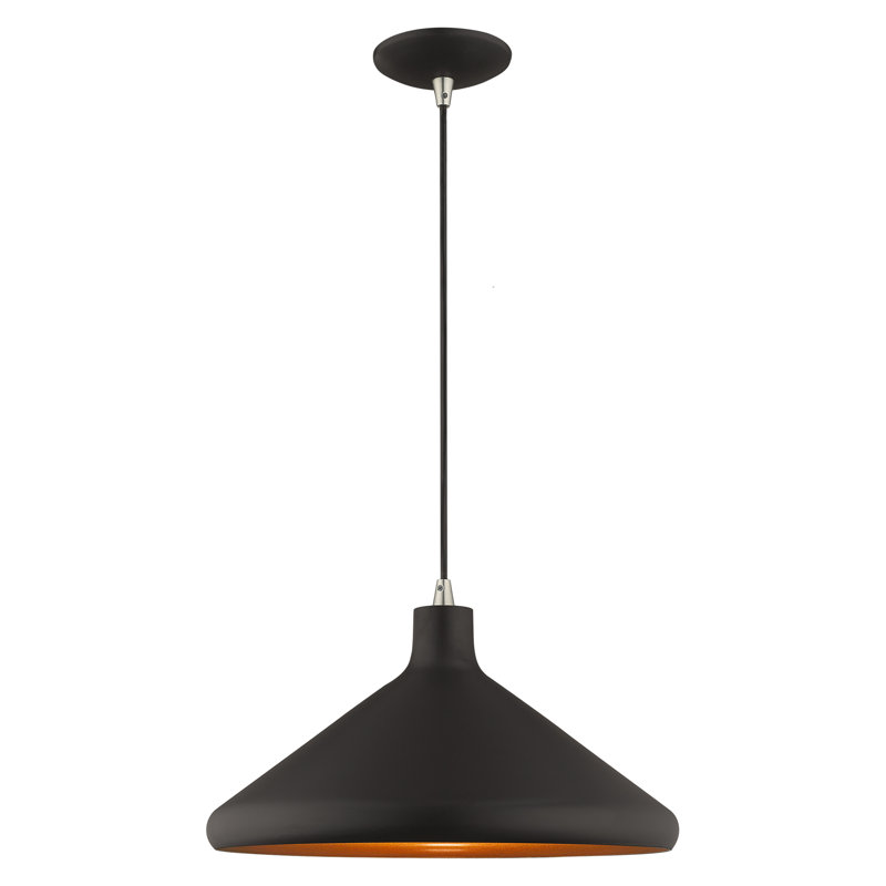 Luminaire suspendu conique à 1 lumière Schultz, Noir, H 14 po x l 15,25 po x P 15,25 po