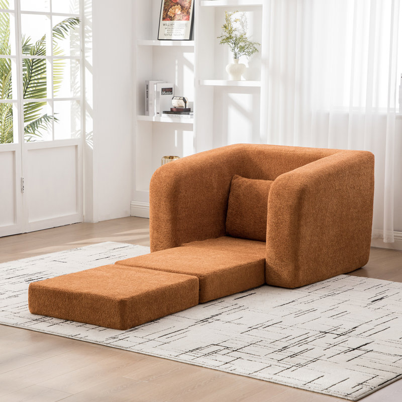 Lit convertible orange à 3 places avec mousse à haute densité, chenille goutte d'eau et coussins assortis pour le salon