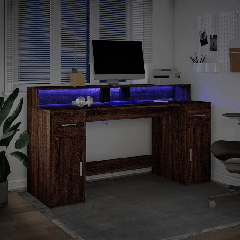  Bureau standard en bois d'ingénierie, H 35,8 po x l 63 po x P 21,7 po, Marron foncé