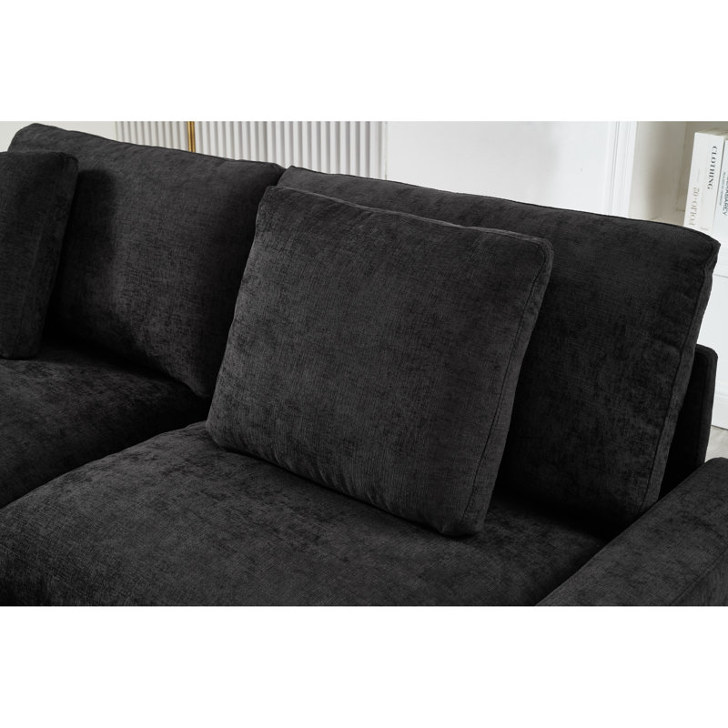 Modern Black Sectionals With Storage, Durable Polyester L-shaped Sofa