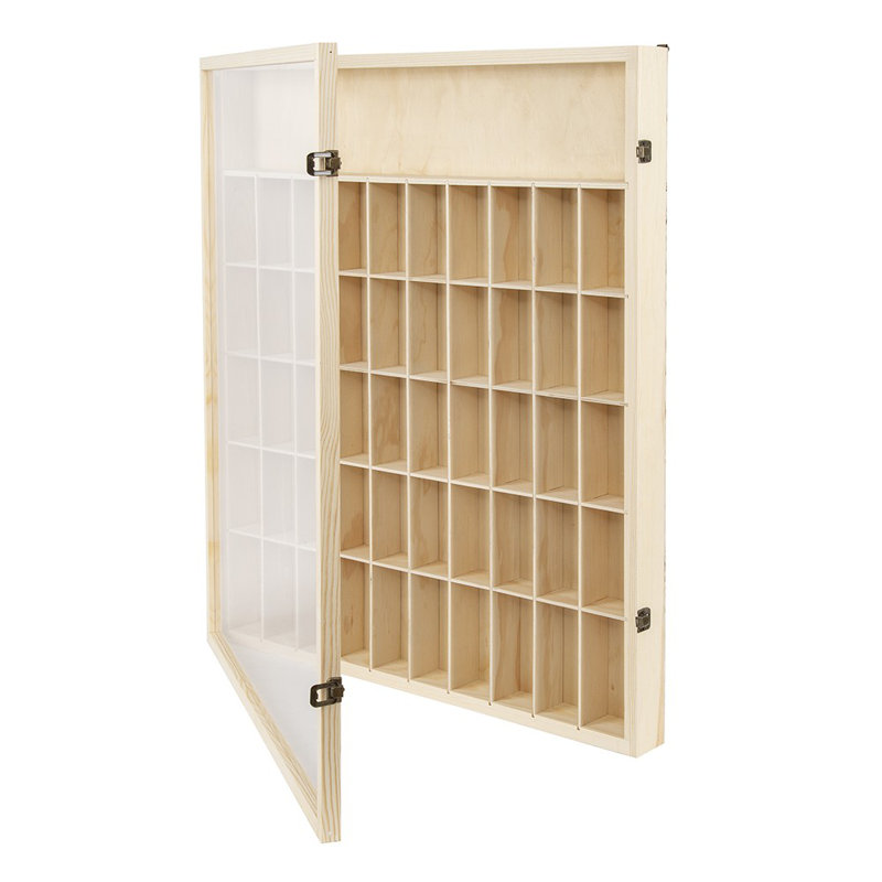 51Grids Wood Display Case Figurine Storage Cabinet Wall Mounted Collection Shelf