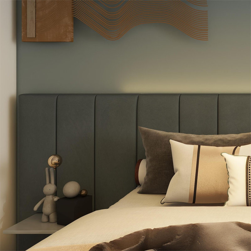 The Large Fabric Platform Bed Is Equipped With A Large Bedside Board. As The Highlight Of The Bedroom Furniture, It Uses A Grey Velvet Fabric To Highlight The Low -key Luxury.