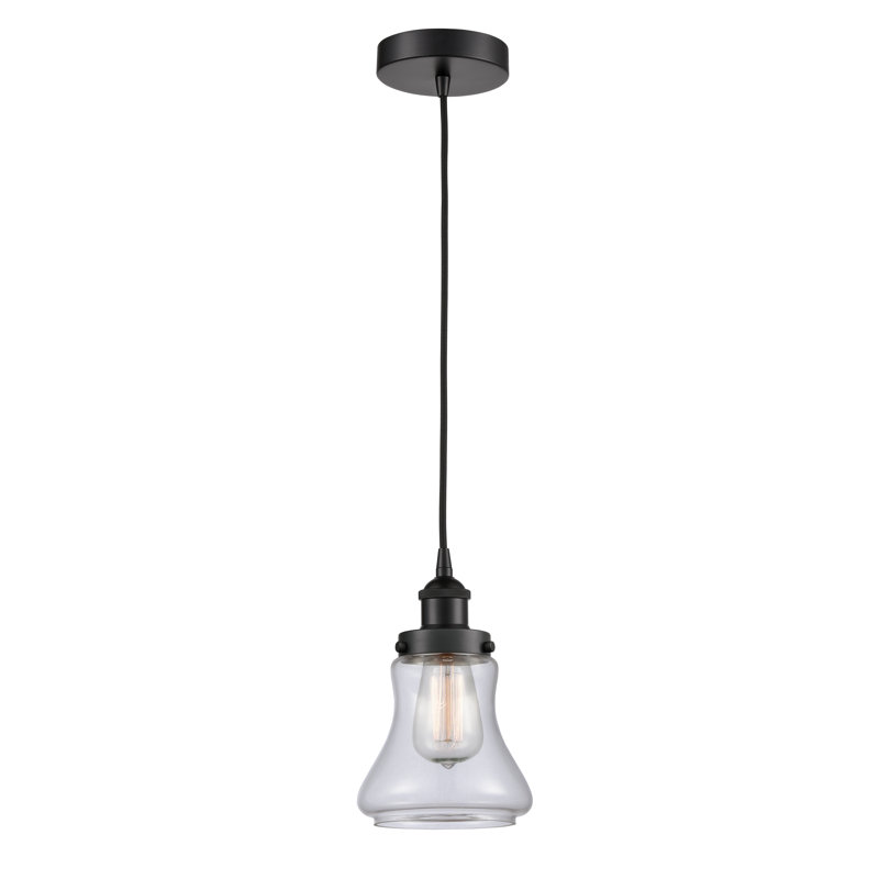 Luminaire suspendu en forme de cloche à 1 lumière Cahuilla, Transparent, Noir mat