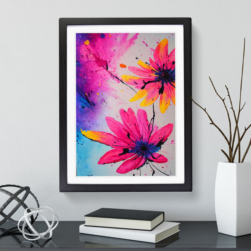 Pretty Painted Flowers No.2 Abstract - Single Picture Frame Painting, 34cm H x 25cm W x 2cm D, Black Framed